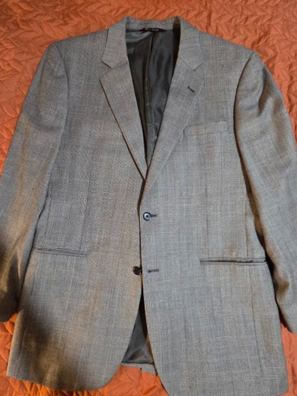 Jos A Bank 100% Wool Gray Glen Plaid Blue Check Blazer Sport Jacket 43R